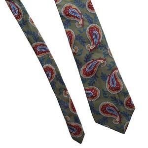 Lavatelli Vintage Paisley Patterned Italian Silk Tie in Olive and Red Business